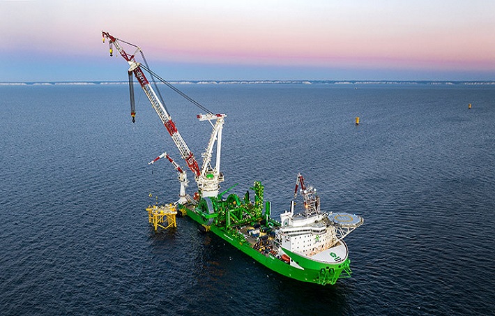 An innovative vessel in the offshore wind industry with a maximum lifting capacity of up to 5,000 tonnes